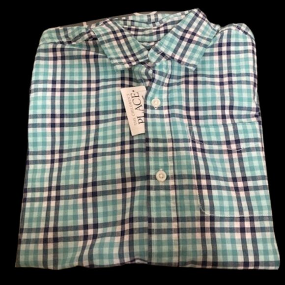 Children's Place Blue Plaid S/S Button Up Shirt NWT - Picture 4 of 6